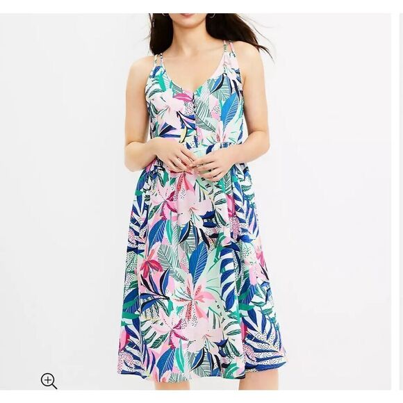 Loft NWOT Palm Double Strap Midi Dress sz 10 - Picture 1 of 6